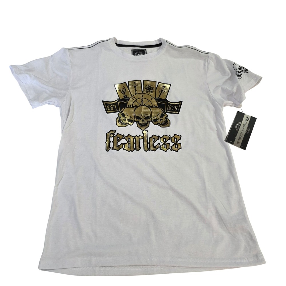 CR-24 Chrome Edge Mens Fearless Skull Graphic T-Shirt White Gold Metallic Small